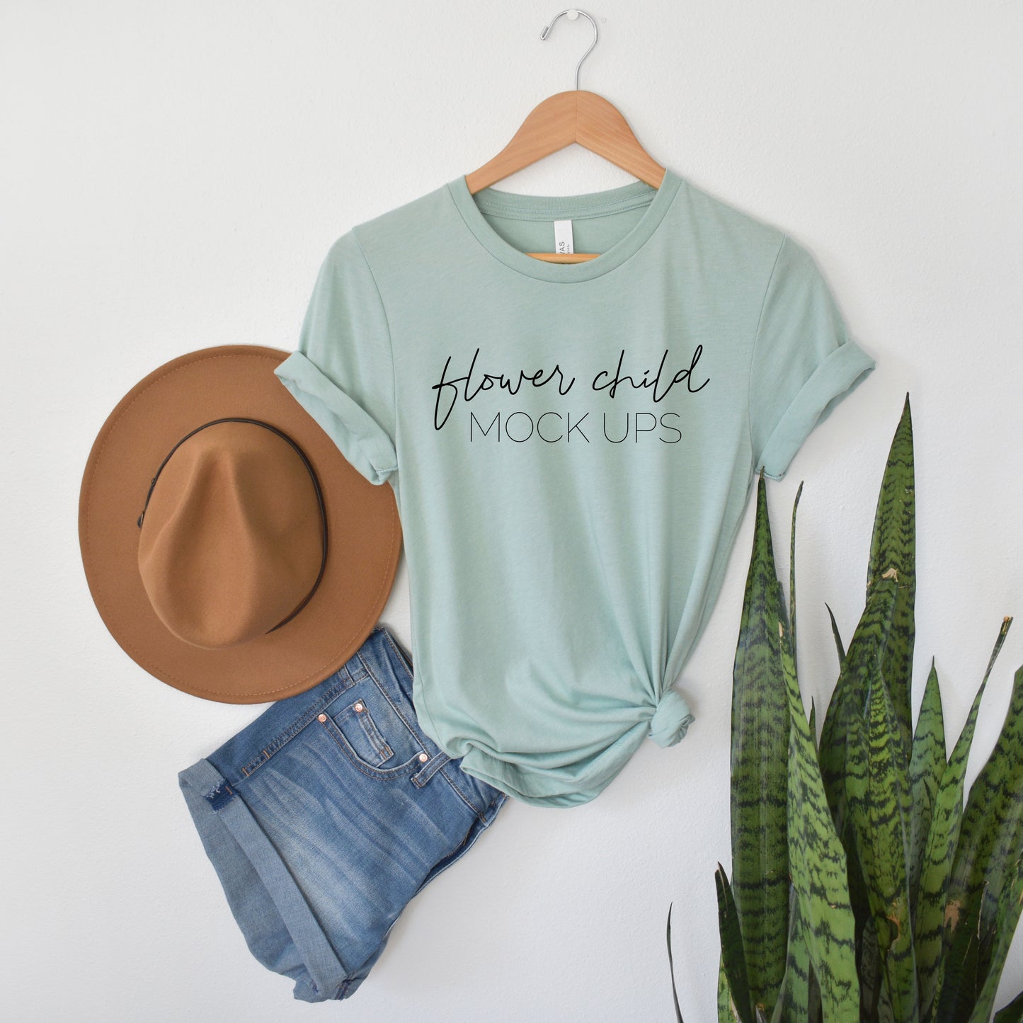 Bella Canvas 3001 Mock-up Dusty Blue Boho - flowerchildmockups