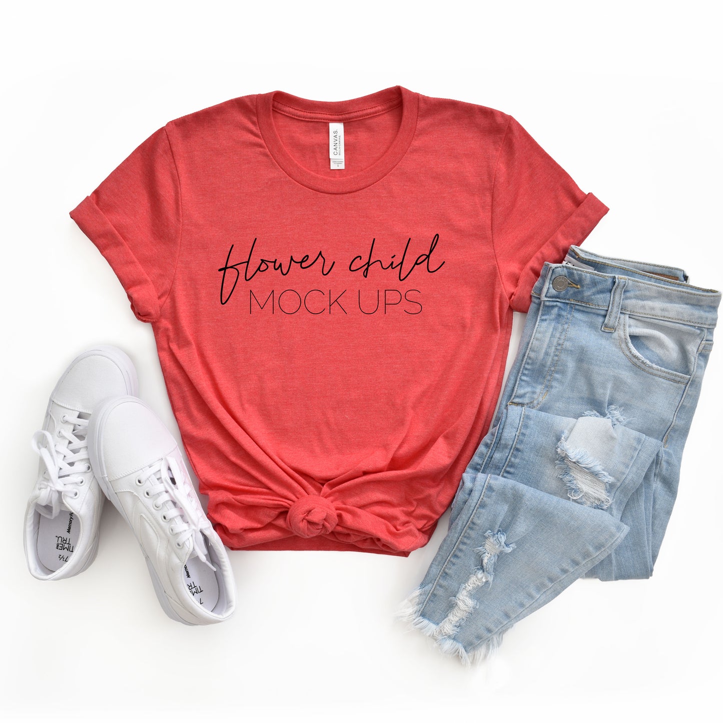 Bella Canvas 3001 Heather Red Mockup - flowerchildmockups