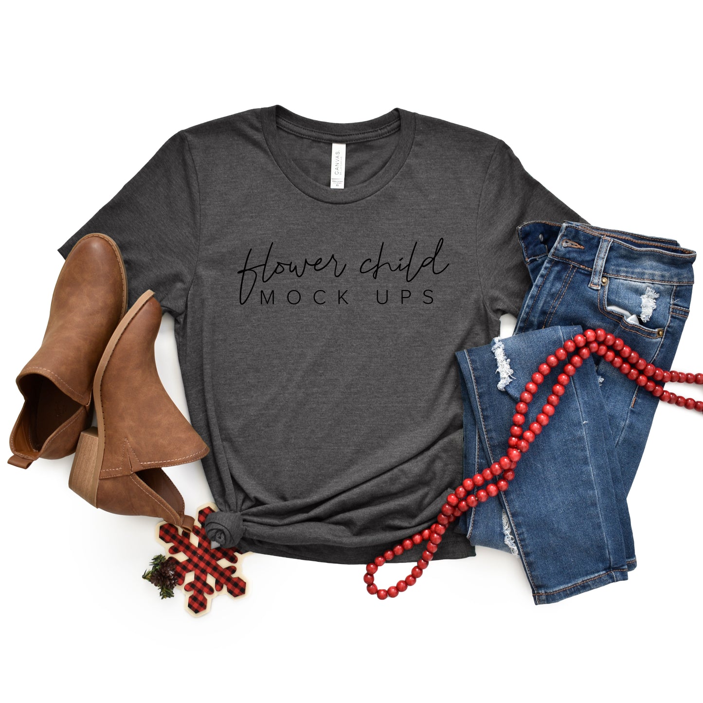 Bella Canvas 3001 Dark Grey Heather Christmas Mockup