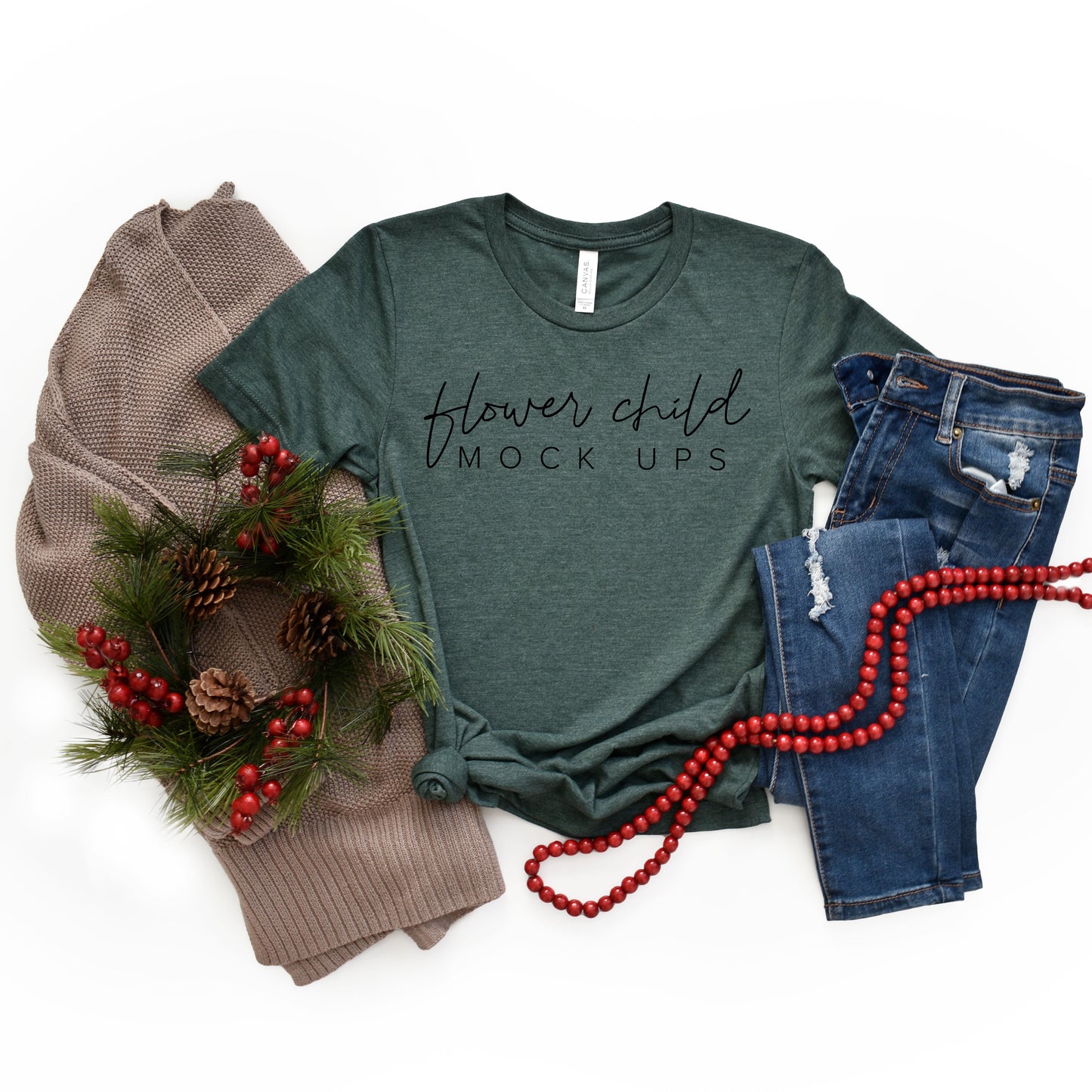 Bella Canvas 3001 Heather Forest Mockup Christmas