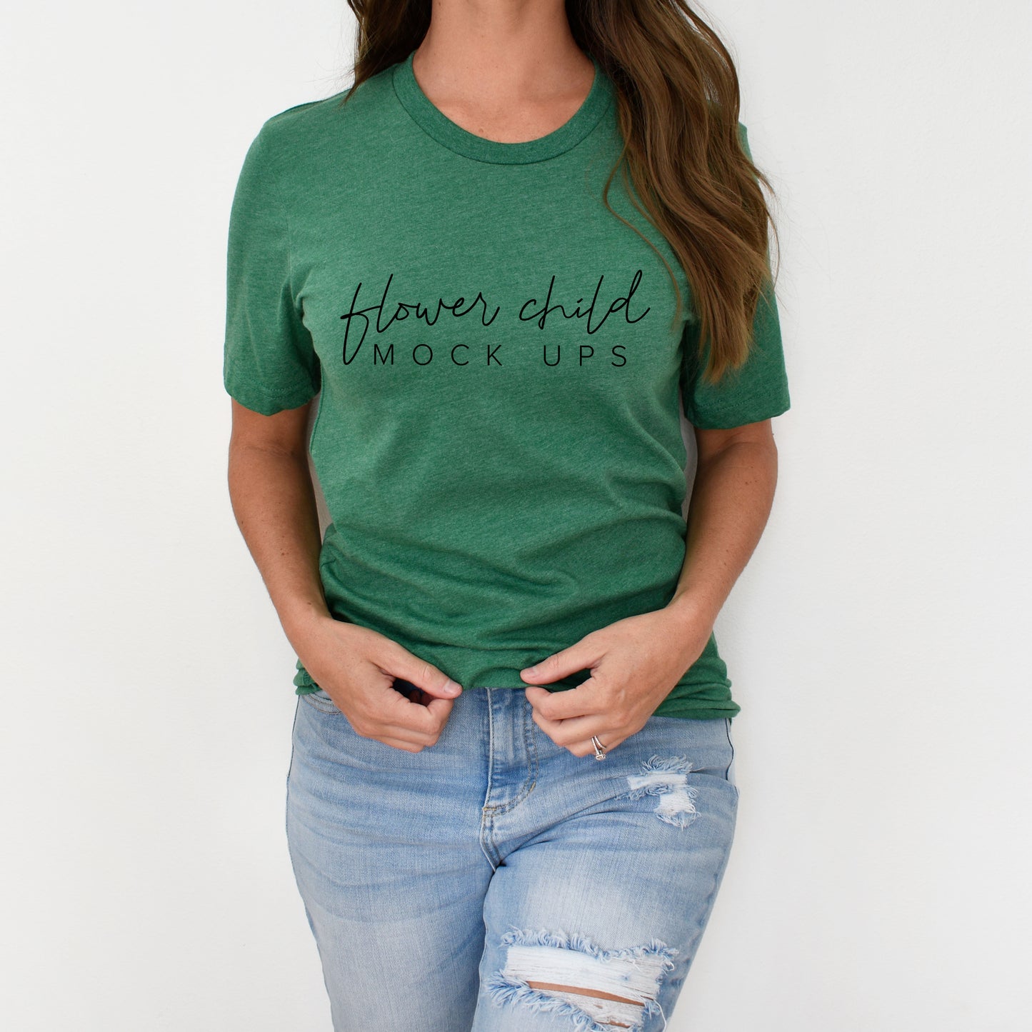 Bella Canvas 3001 Heather Grass Green Model Mockup