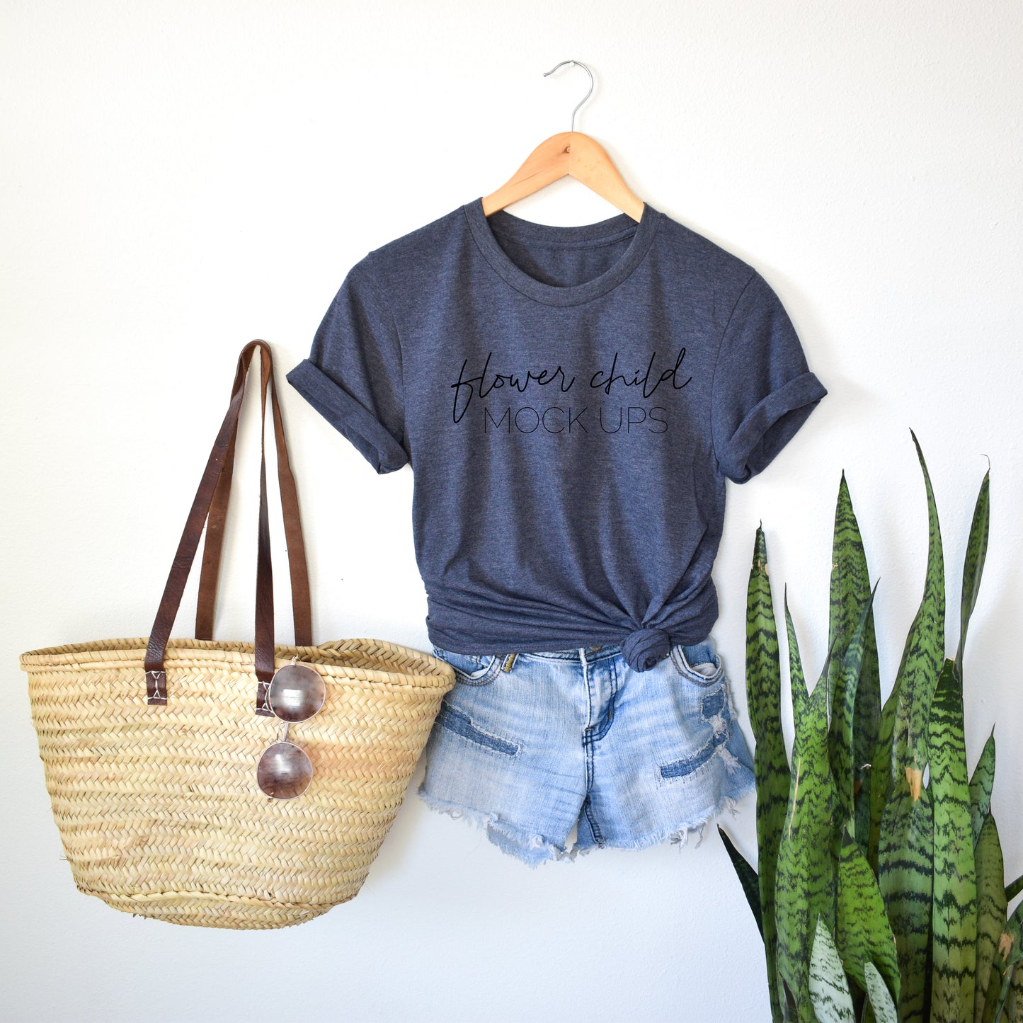 Bella Canvas 3001 Heather Navy Boho Mockup - flowerchildmockups