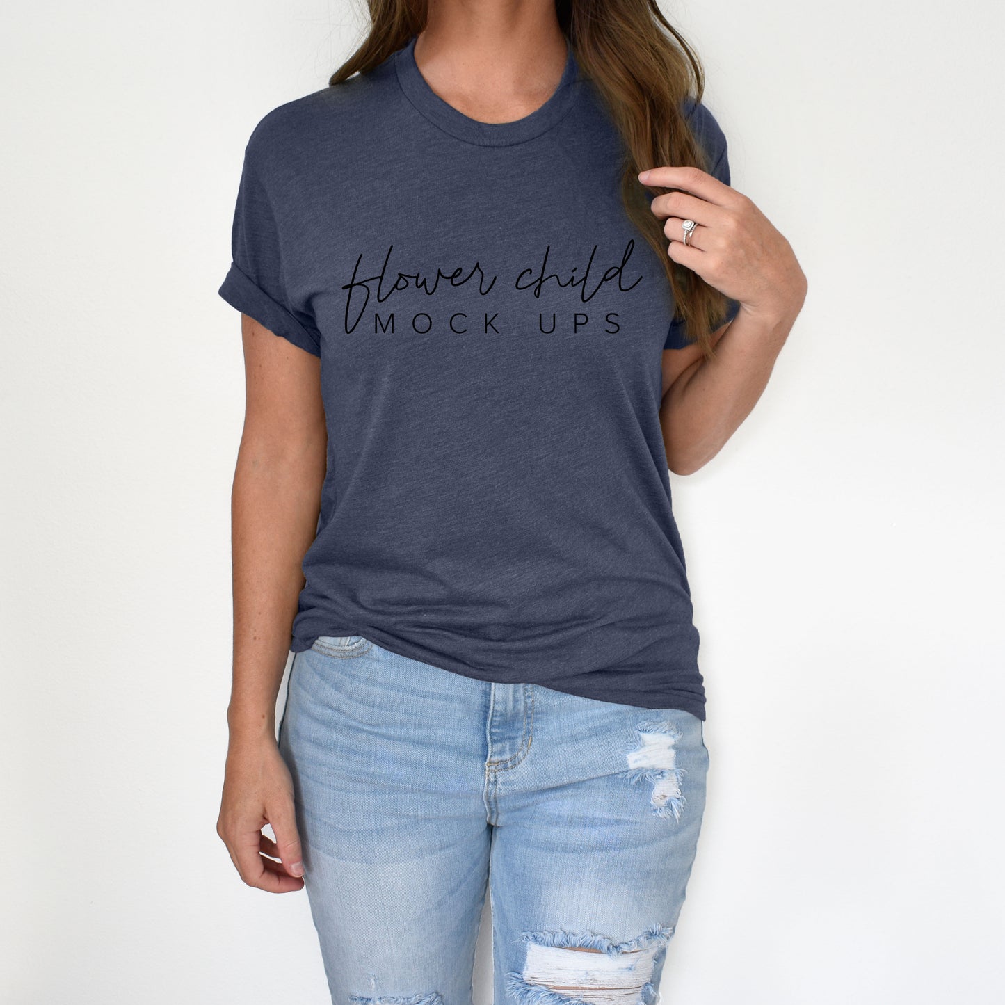 Bella Canvas 3001 Heather Navy Mockup Model