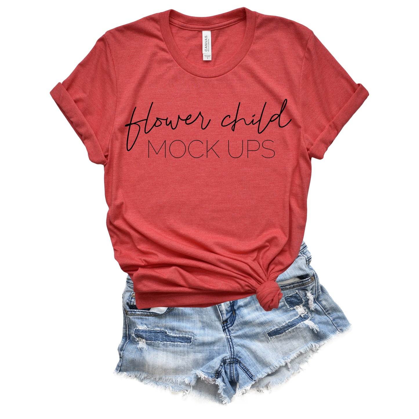 Bella Canvas 3001 Heather Red Spring Summer Mockup - flowerchildmockups
