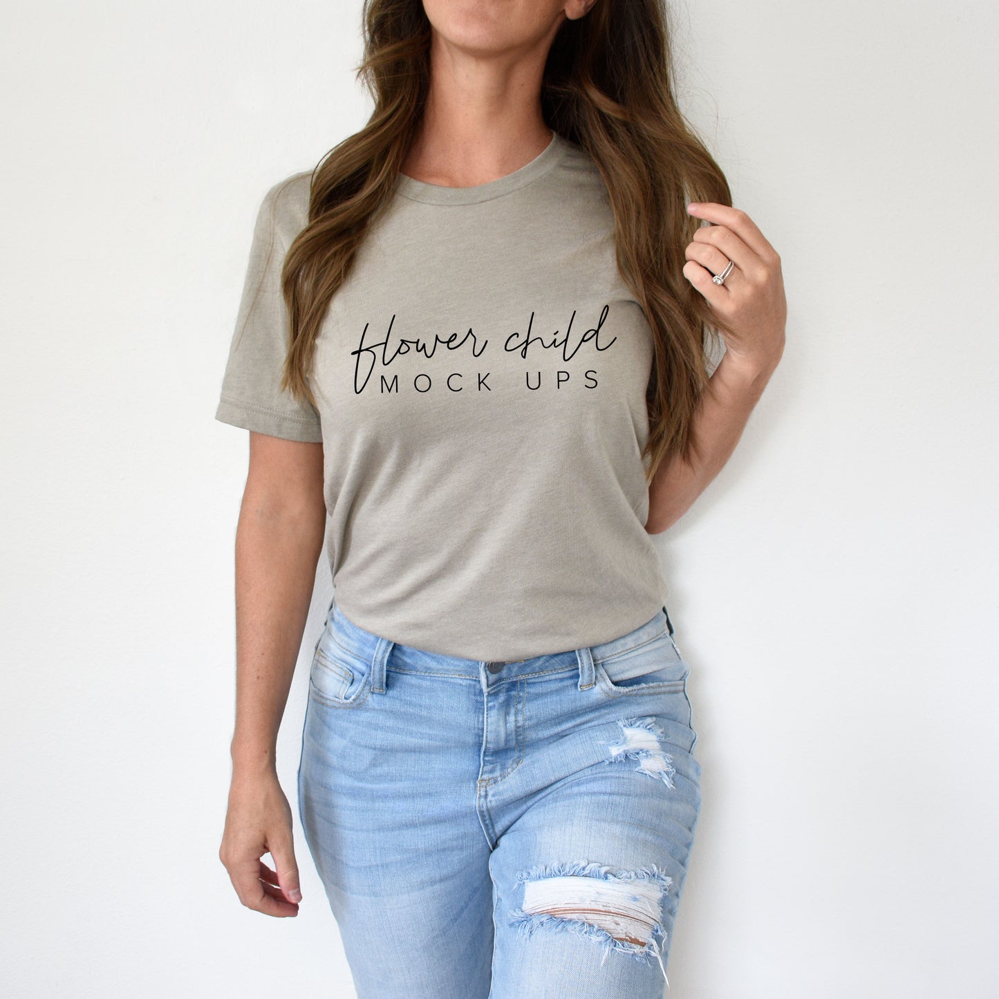 Bella Canvas 3001 Heather Stone Mockup Model