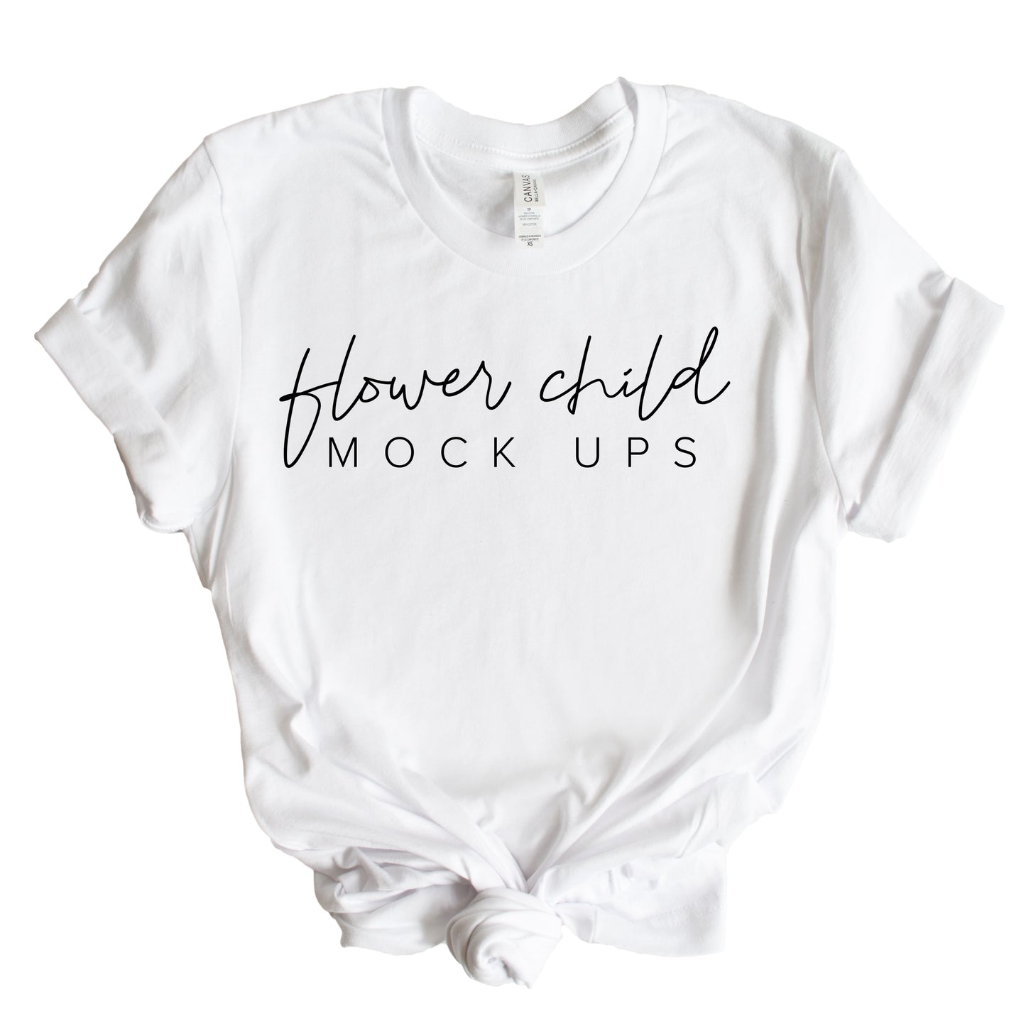 Bella Canvas 3001 White Mockup - White Tshirt Mockup Knotted - flowerchildmockups