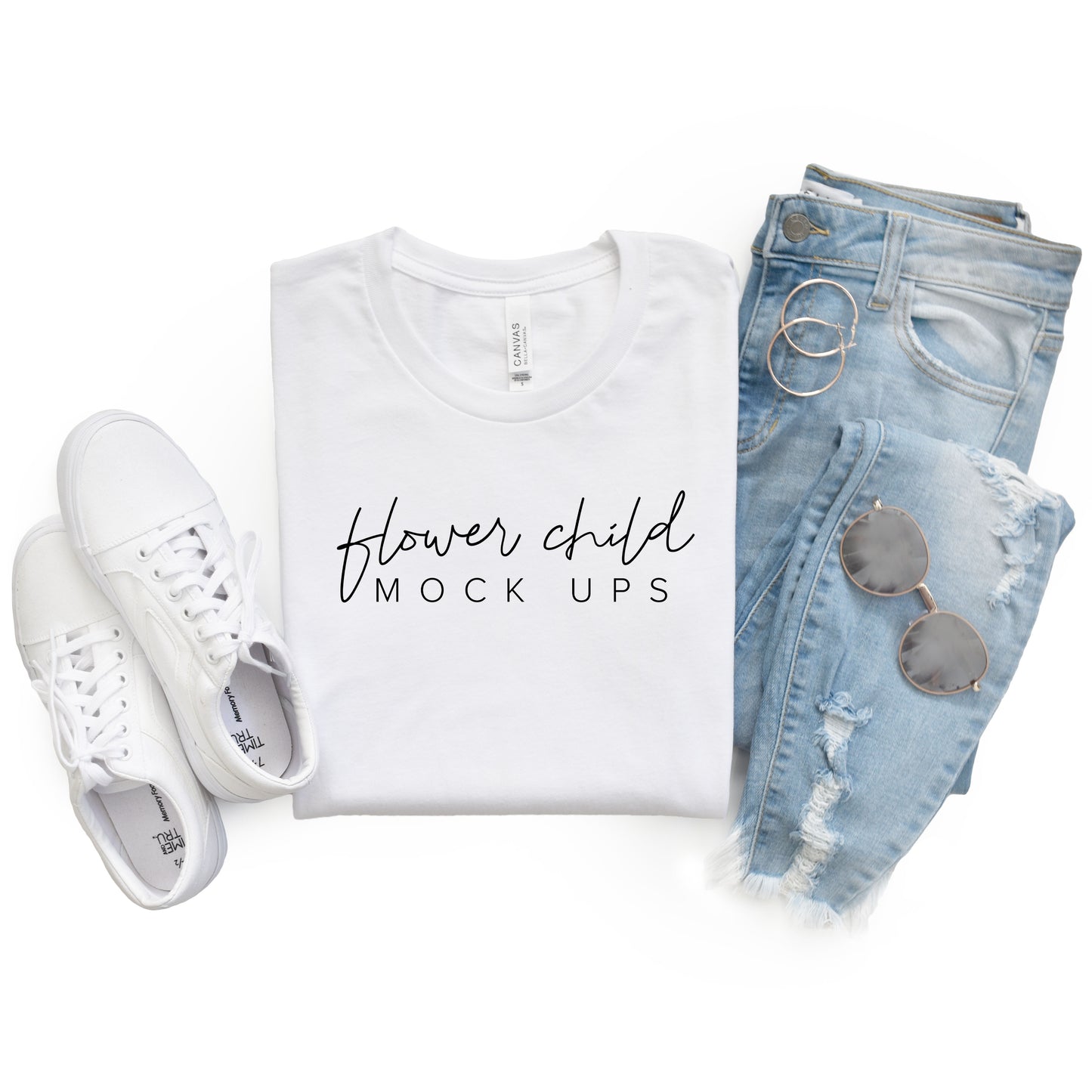 Bella Canvas 3001 White Flatlay Mockup