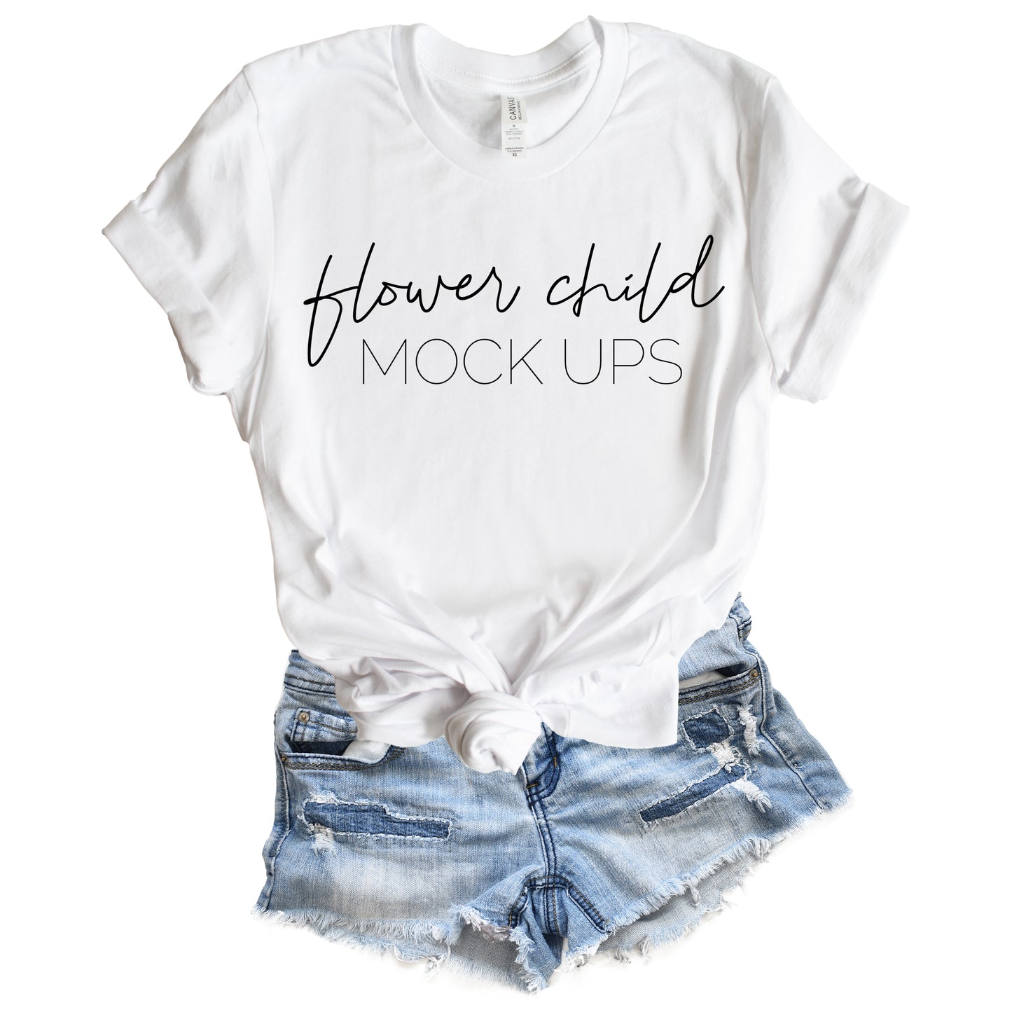 Bella Canvas 3001 White Center Knot Spring Summer Mockup - flowerchildmockups