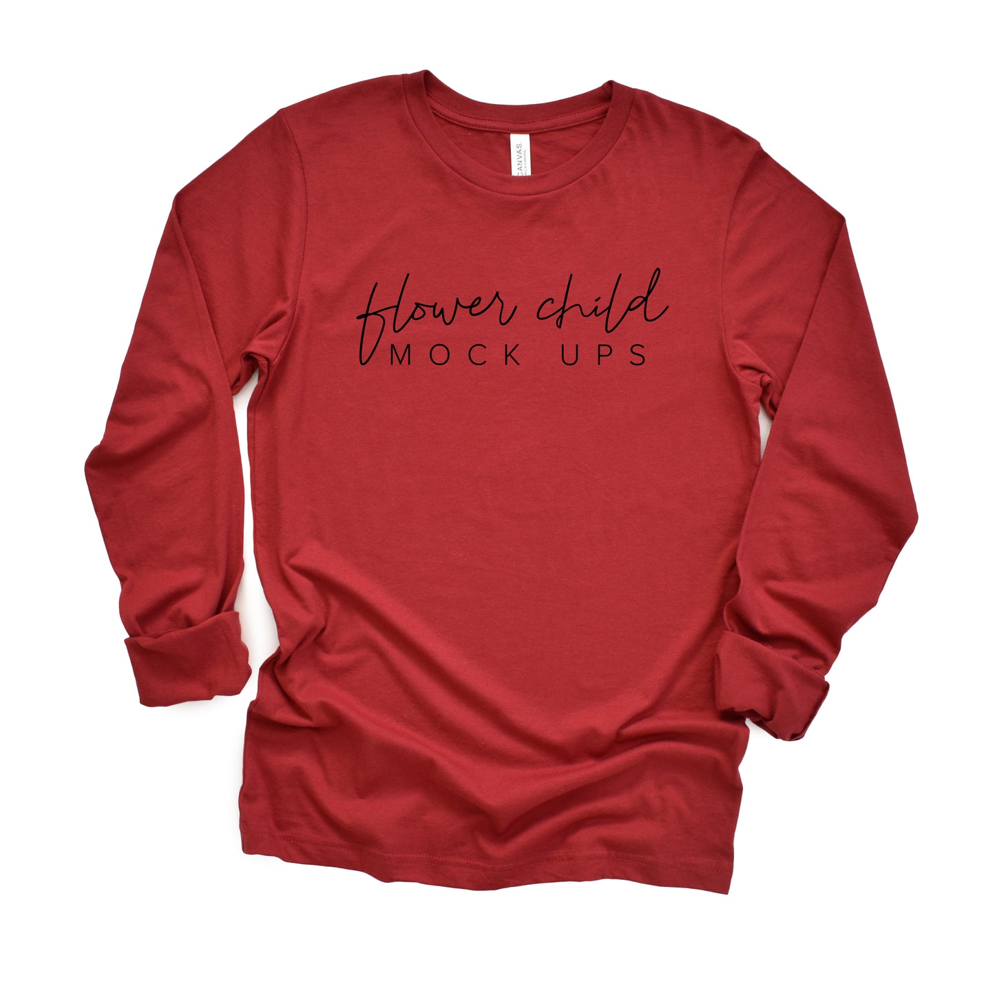 Bella Canvas 3501 Cardinal Mockup Cuffed Sleeves