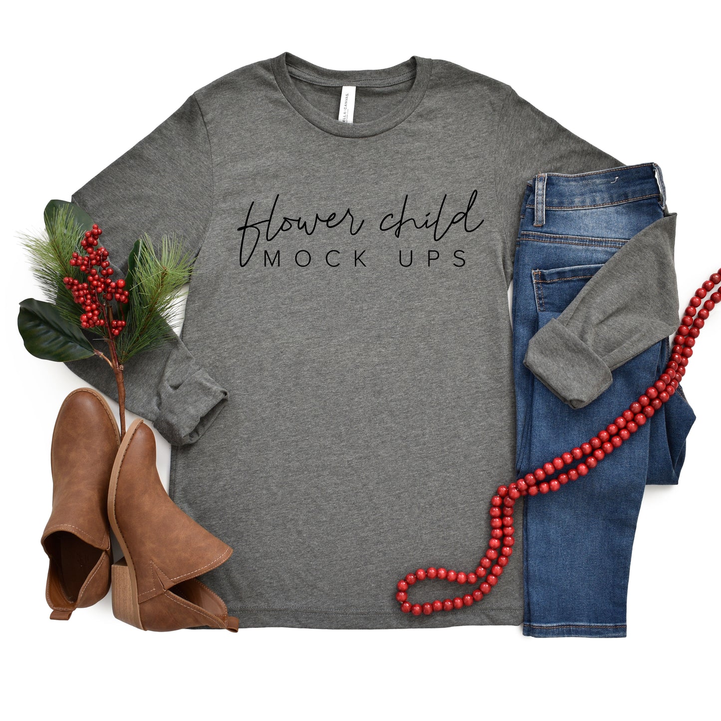 Bella Canvas 3501 Deep Heather Christmas Mockup