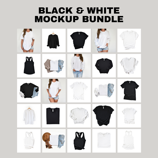 Black & White Mockup Bundle - 25 Individual Mockups - Bella Canvas, Next Level, Gildan, & Comfort Colors