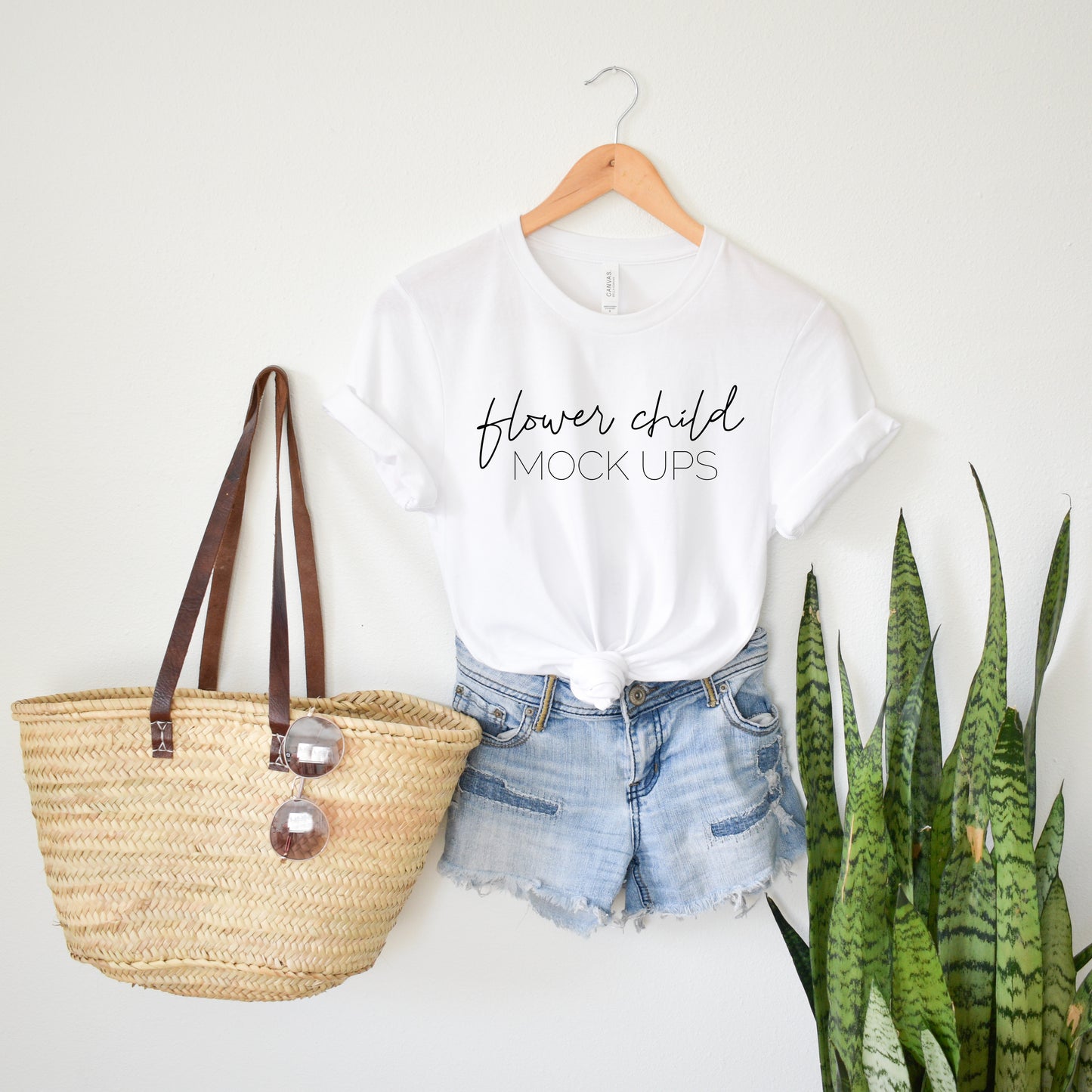 Boho Mockup Bella Canvas 3001 White - flowerchildmockups