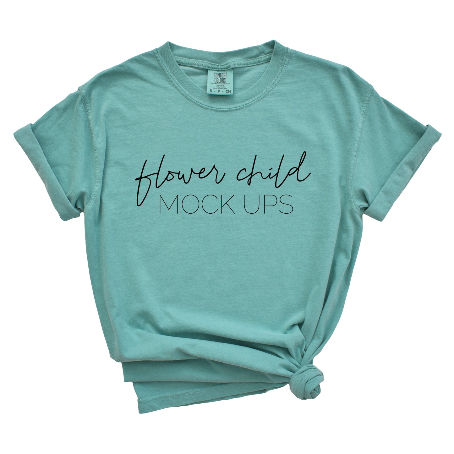 Comfort Colors Mockup 1717 Seafoam Side Knot - flowerchildmockups