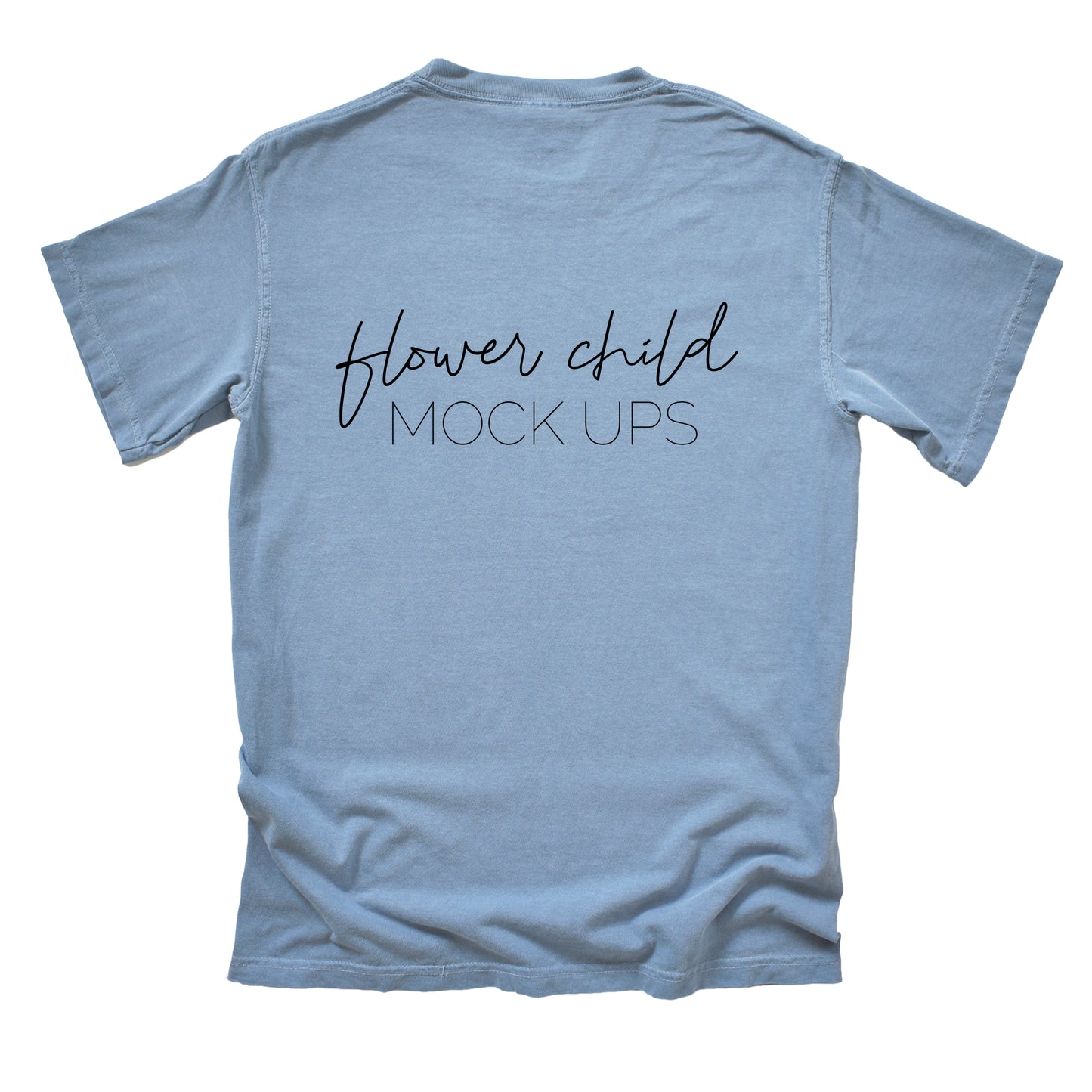 Comfort Colors Mockup 1717 Washed Denim Back of Shirt - flowerchildmockups