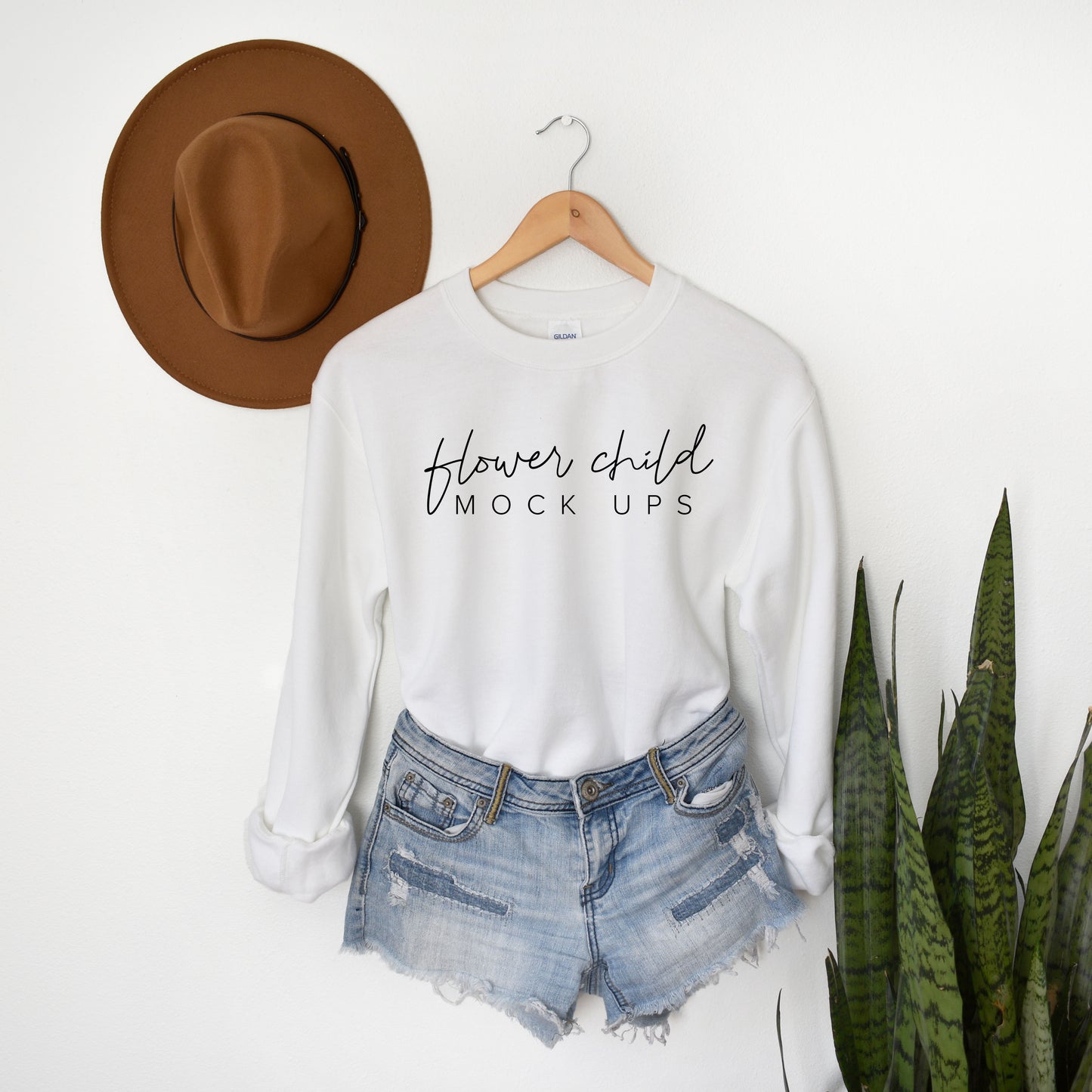Gildan 18000 White Mockup Boho