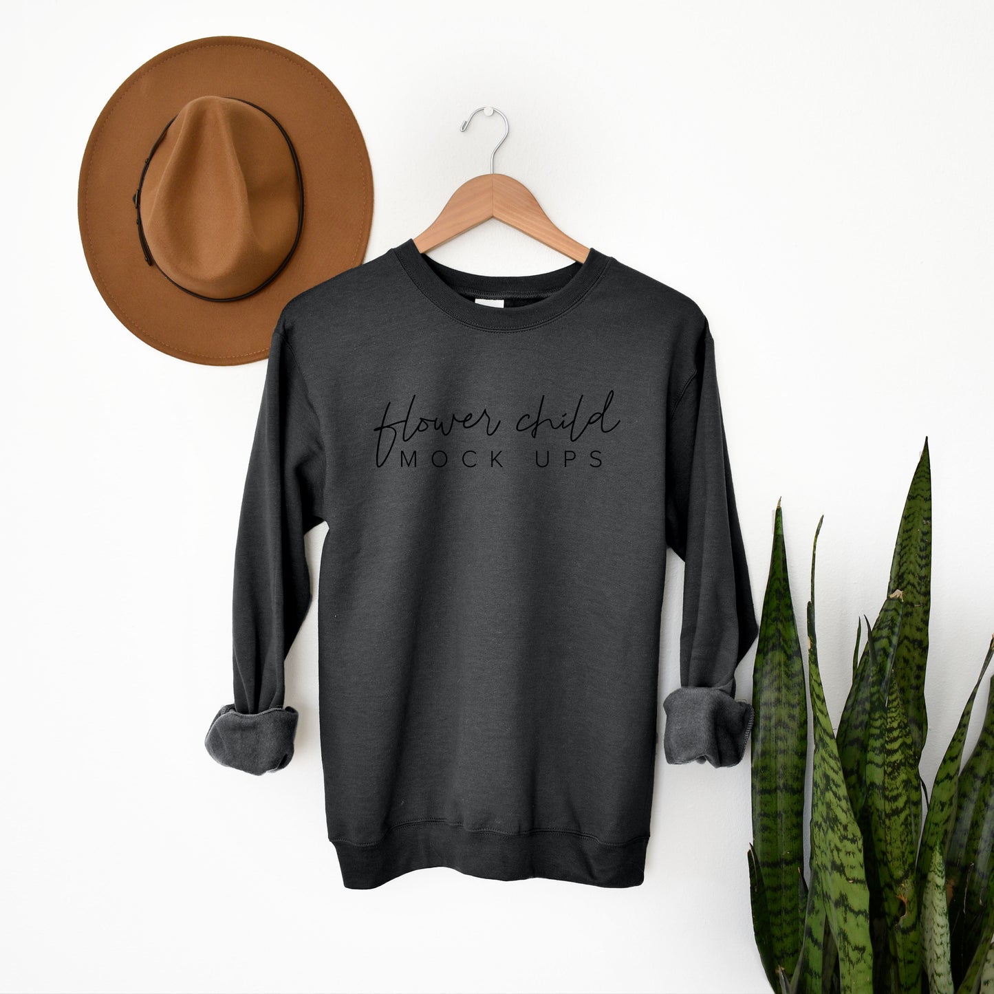 Gildan 18000 Dark Heather Mockup Hanging Boho