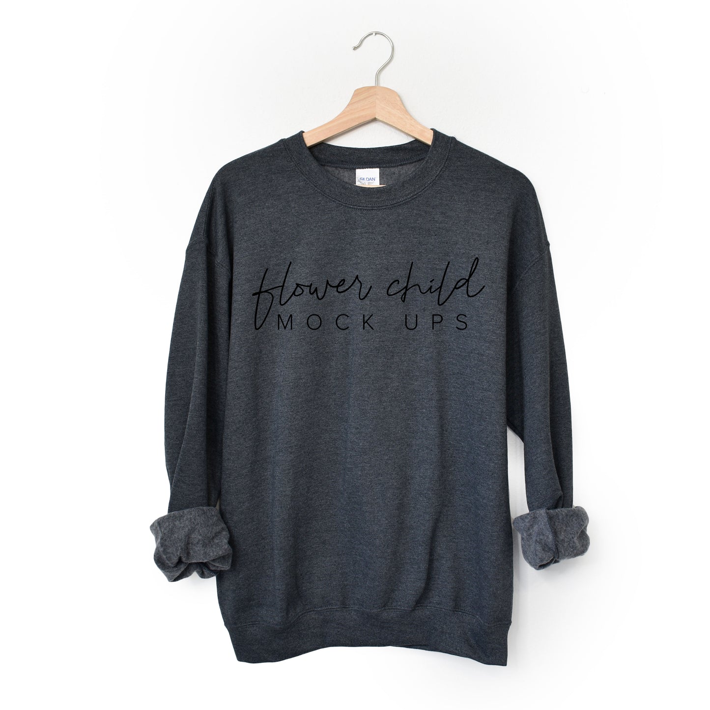 Gildan 18000 Dark Heather Mockup Hanging