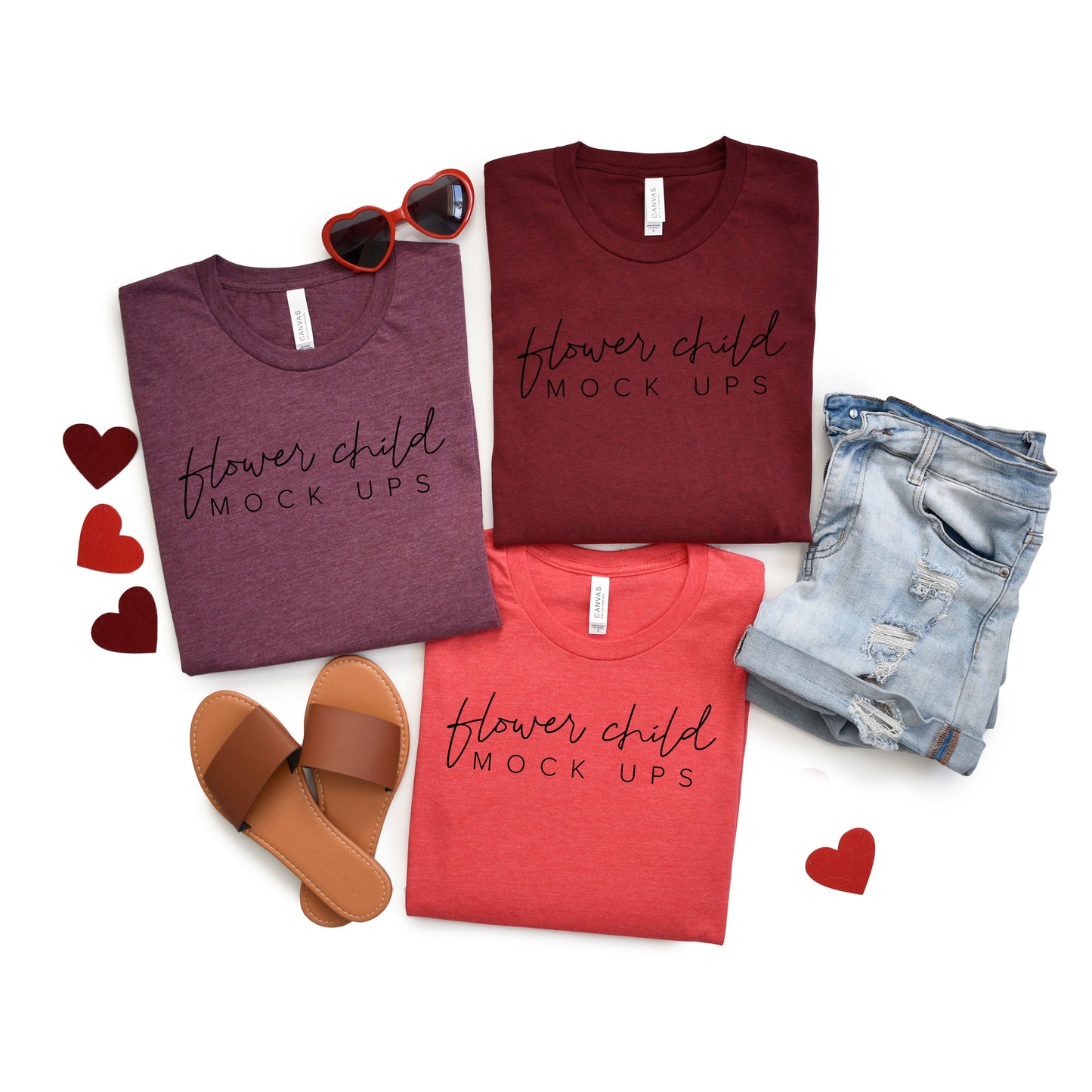 Bella Canvas 3001 Valentine's Day Mockup Heather Cardinal Heather Red Heather Maroon