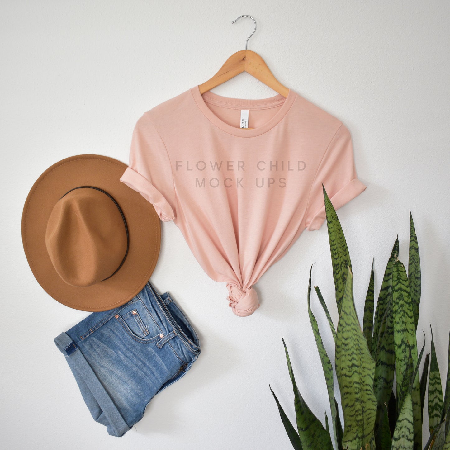 Boho Mockup Bella Canvas 3001 Heather Peach - flowerchildmockups