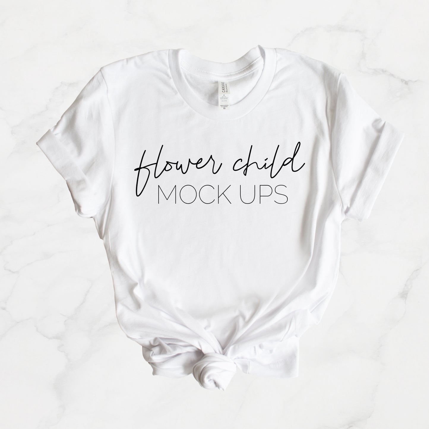 Bella Canvas 3001 White Mock-up Marble Background - flowerchildmockups