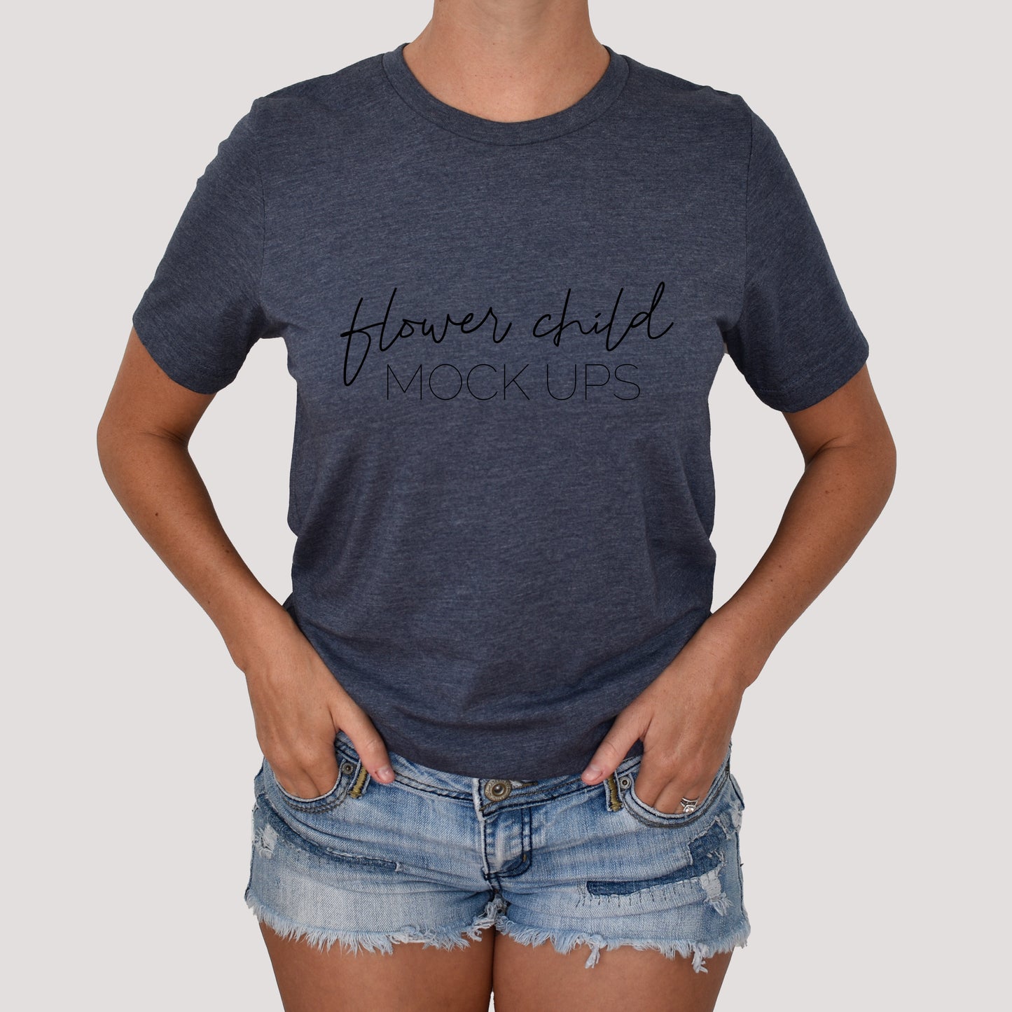 Model Mockup Bella Canvas 3001 Heather Navy - flowerchildmockups