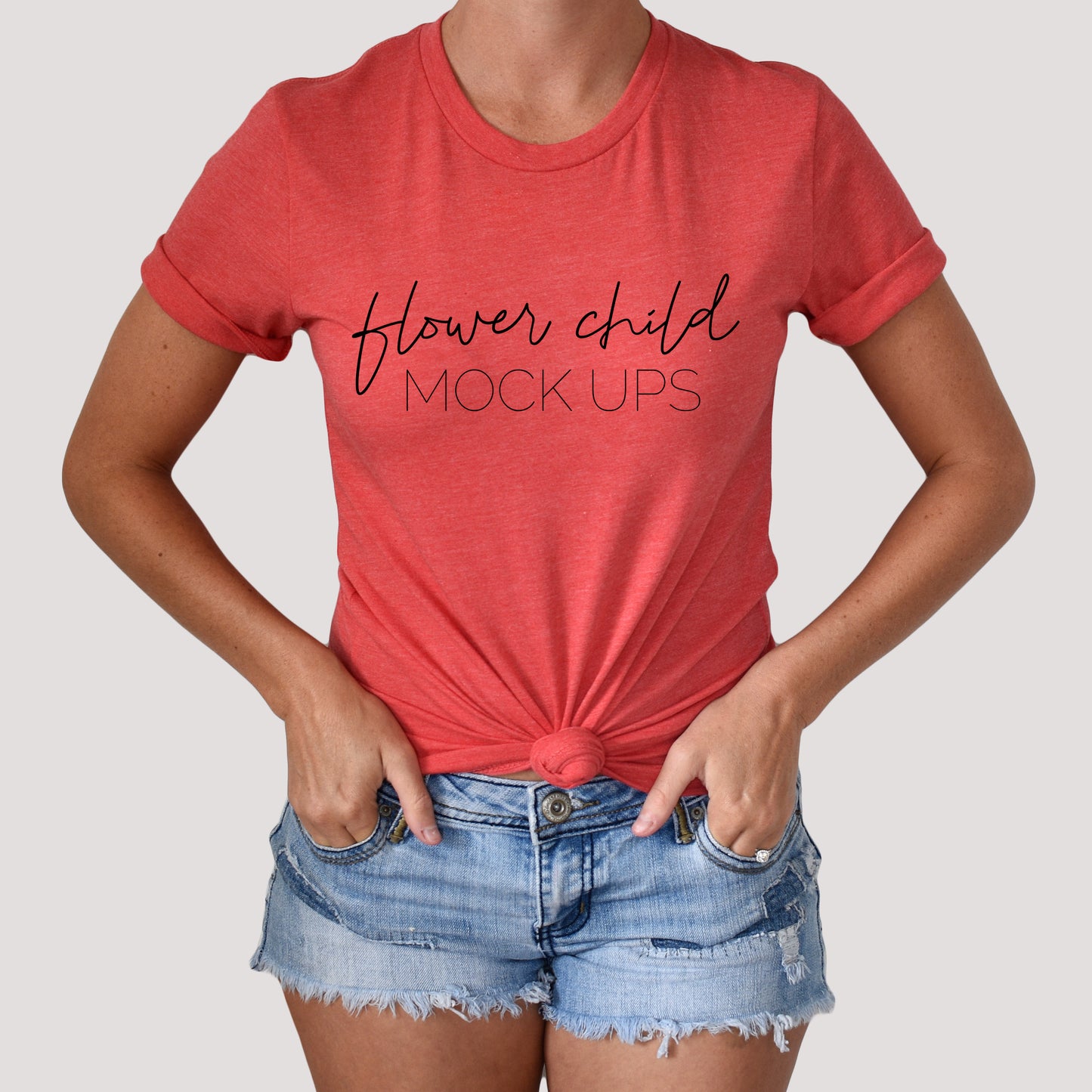 Model Mockup Bella Canvas 3001 Heather Red - flowerchildmockups