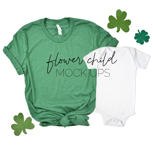 Bella Canvas 3001 Heather Kelly St Patty's Day Mommy and Me - flowerchildmockups