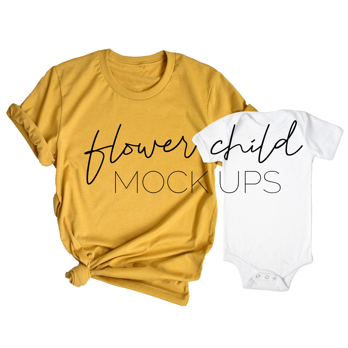 Mommy and Me BC 3001 Mustard, White Onesie - flowerchildmockups