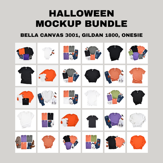 Halloween Mockup Bundle - Bella Canvas 3001, Gildan 18000, Onesie