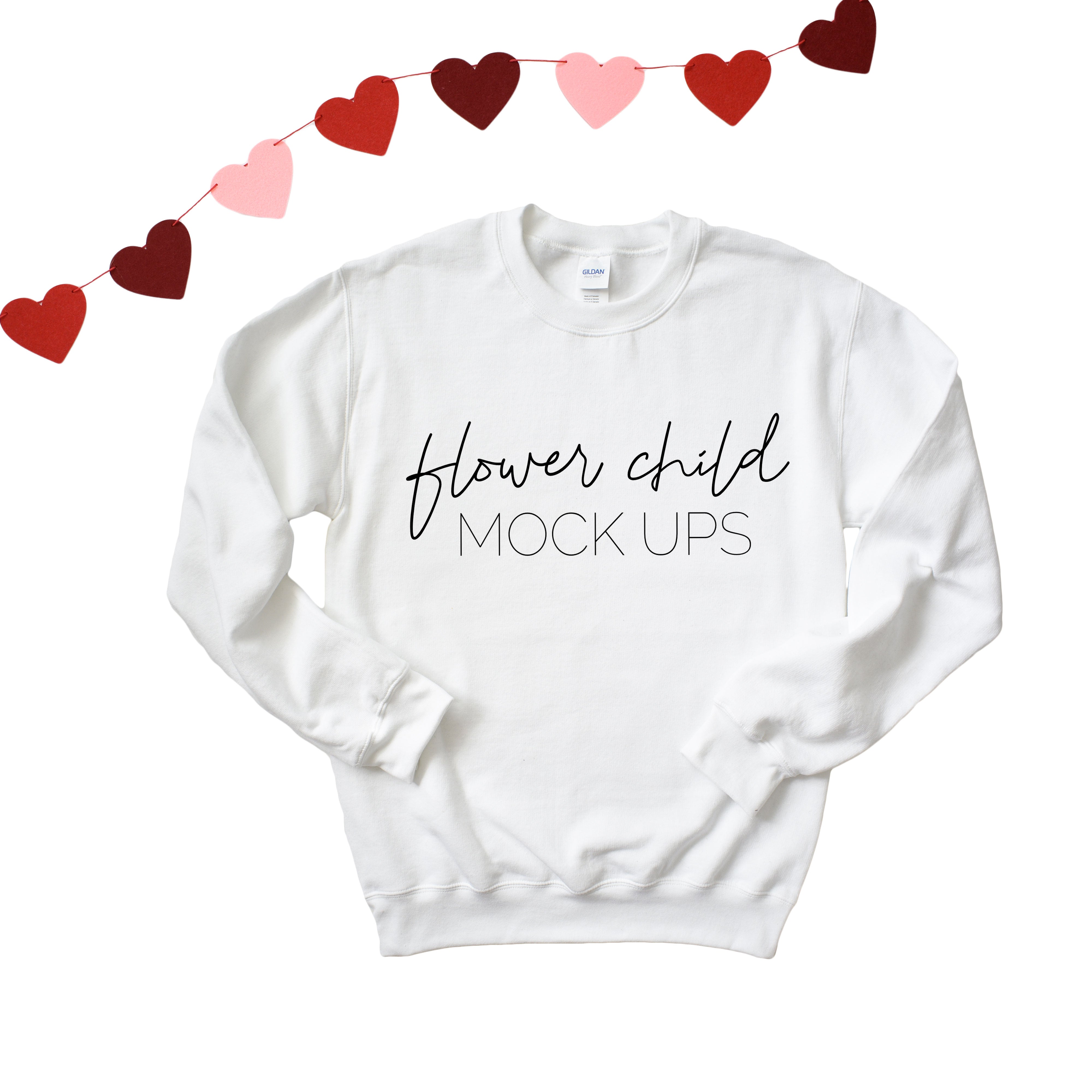 Gildan 18000 White Sweatshirt Valentine's Day Mockup