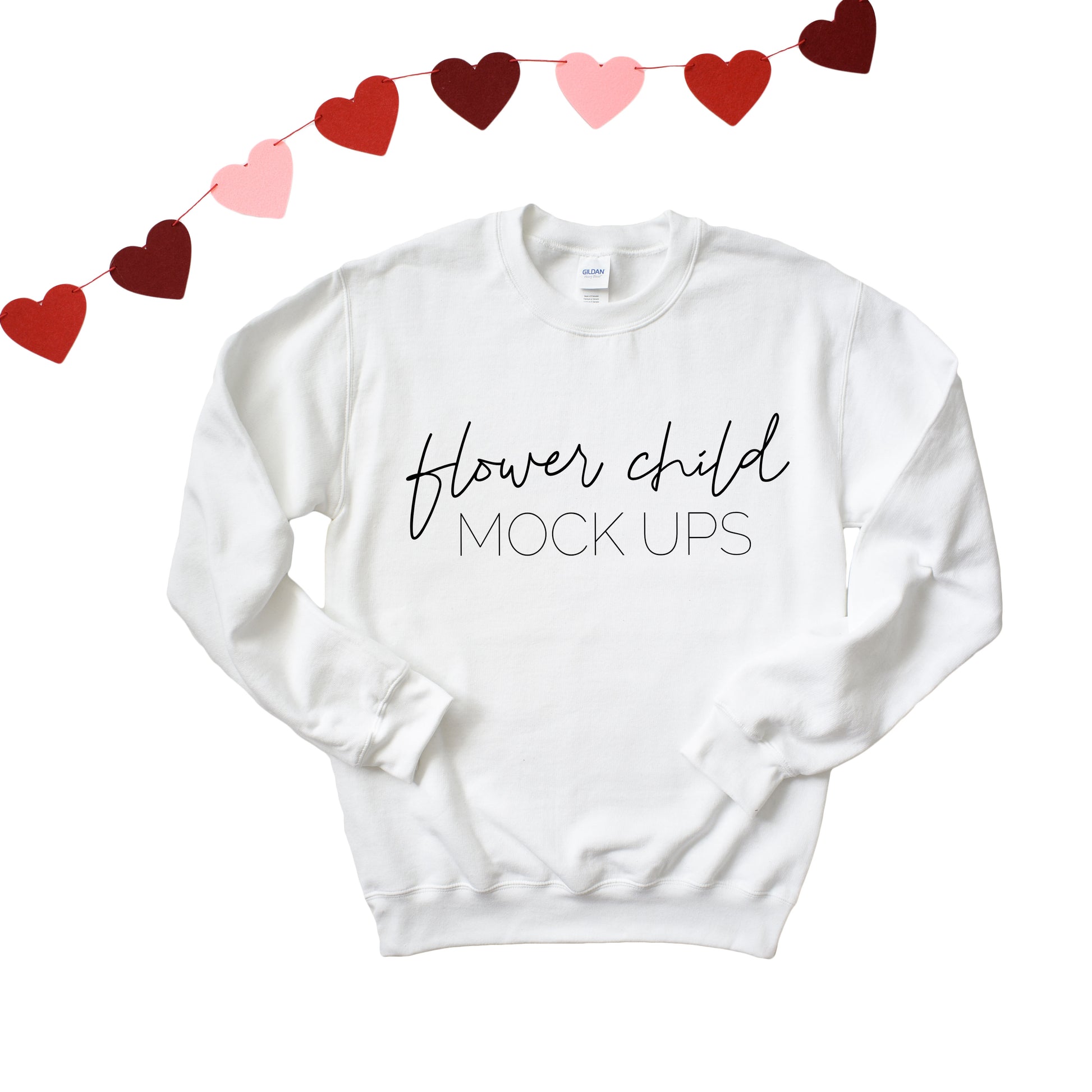 Gildan 180 White Sweatshirt Valentine's Day Mockup - flowerchildmockups