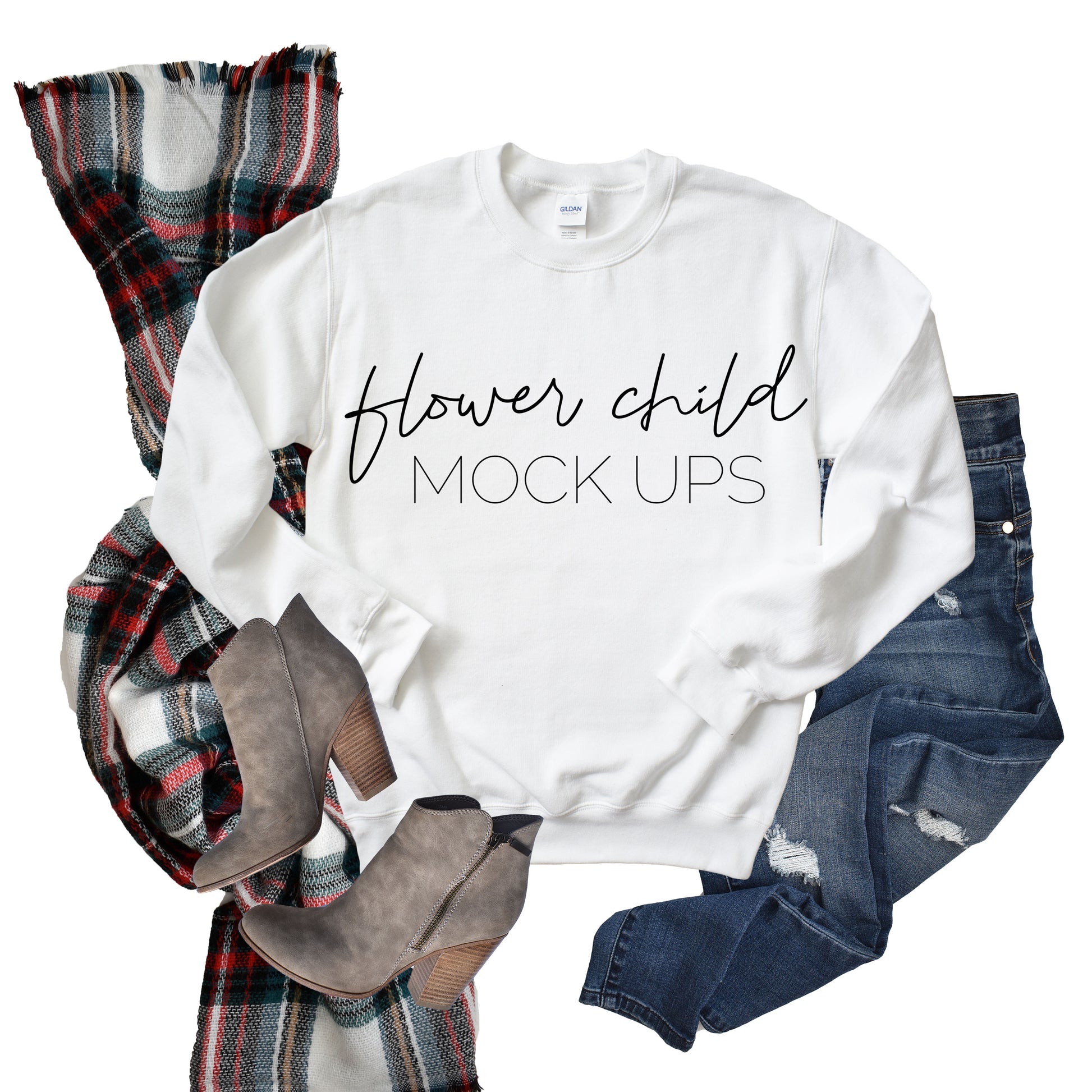 Gildan 18000 White Sweatshirt Christmas Mockup - flowerchildmockups