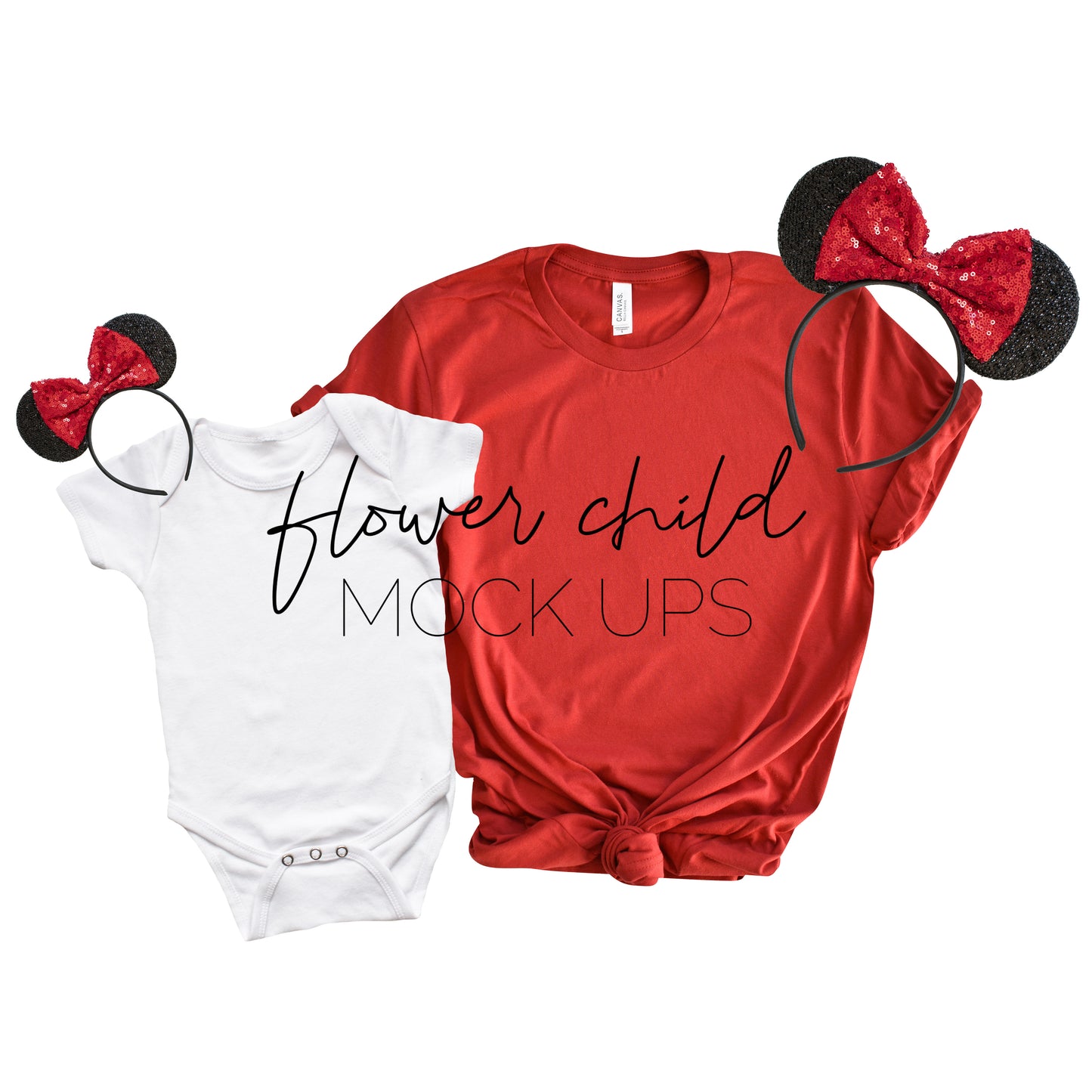 Mommy and Me Bella Canvas 3001 Canvas Red Disney Minnie Ears - flowerchildmockups