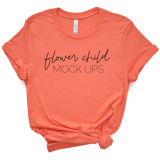 Bella Canvas 3001 Coral  Mockup - flowerchildmockups