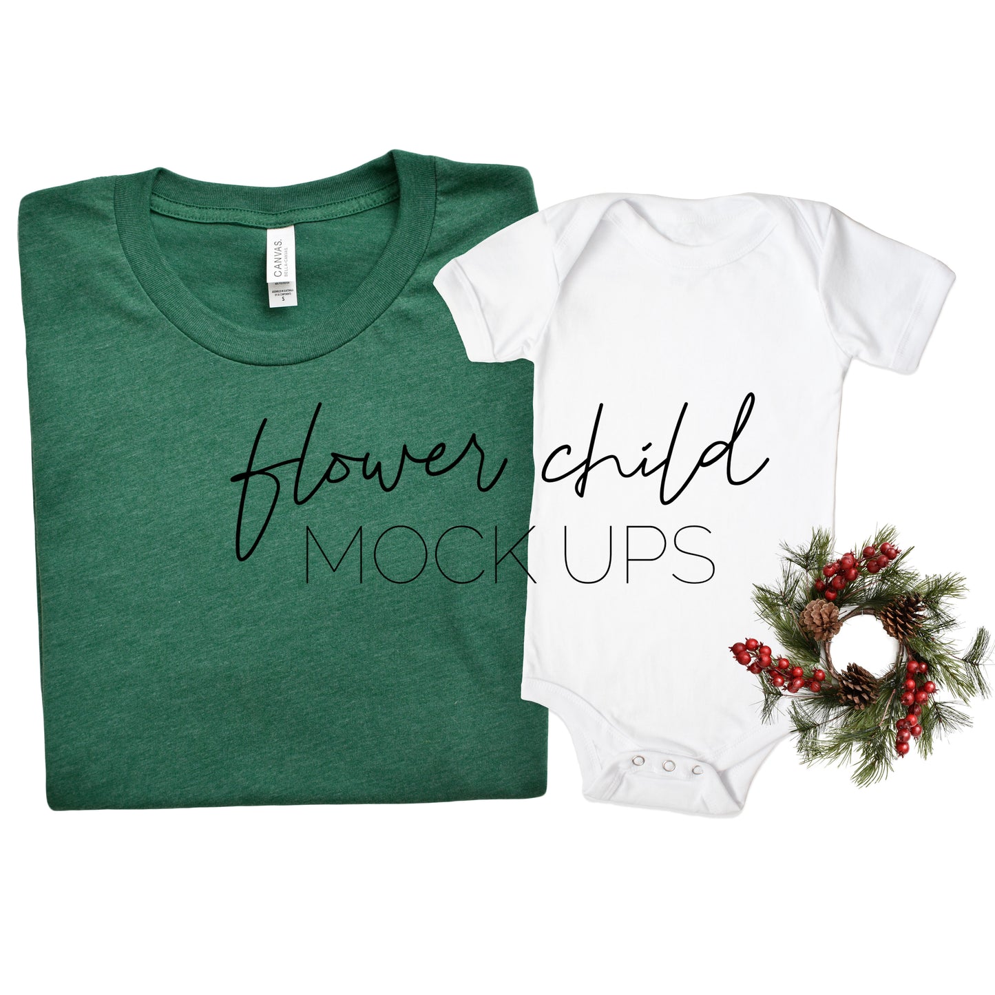 Bella Canvas 3001 Heather Grass Green Mommy and Me Christmas Mockup - flowerchildmockups