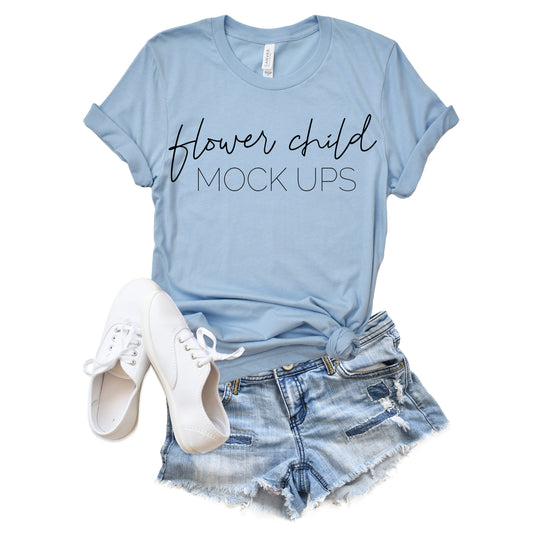 Bella Canvas 3001 Heather Blue Spring Summer Mockup - flowerchildmockups