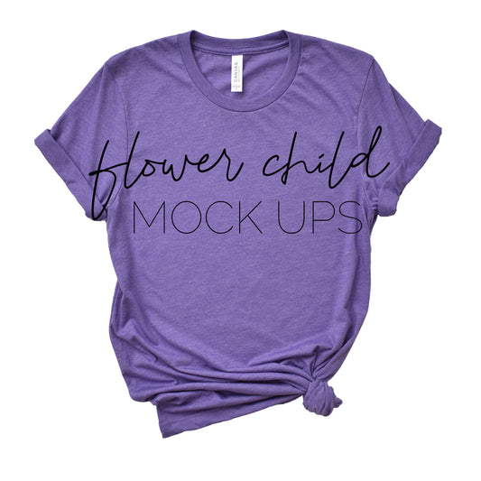 Bella Canvas 3001 Heather Team Purple Mockup Side Knot - flowerchildmockups