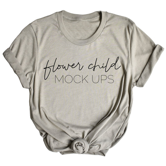 Bella Canvas 3001 Heather Stone Mockup TAGLESS - flowerchildmockups