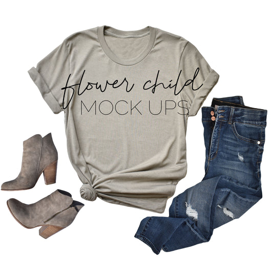 Bella Canvas 3001 Heather Stone Tagless Jeans Booties - flowerchildmockups