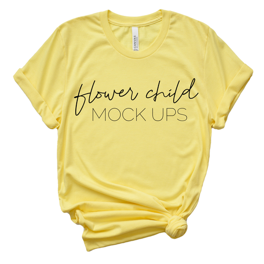 Bella Canvas 3001 Heather Yellow Mockup Side Knot - flowerchildmockups