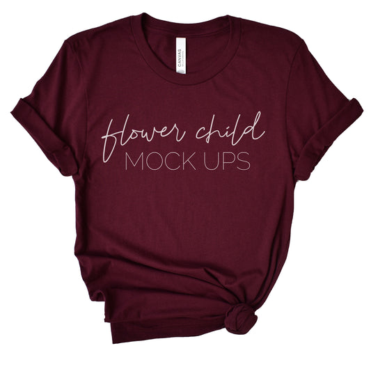 Bella Canvas 3001 Maroon Side Knot - flowerchildmockups