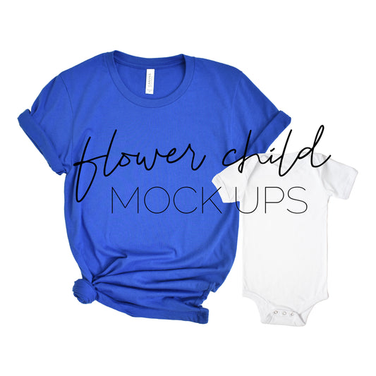 Mommy and Me Bella Canvas 3001 Royal Blue with White Onesie - flowerchildmockups