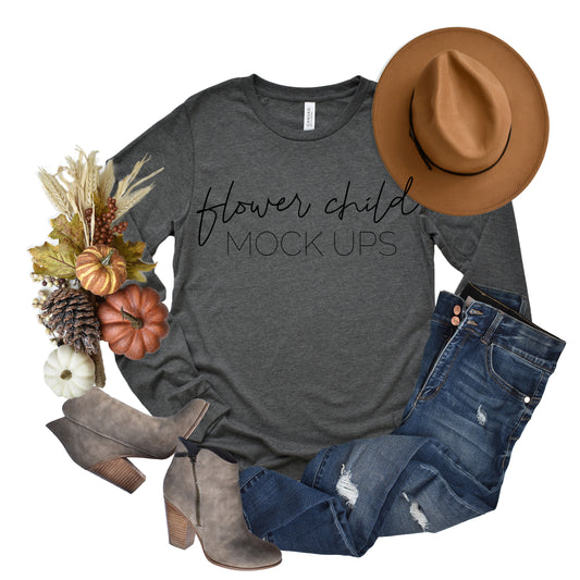 Bella Canvas 3501 Gray Triblend Fall - flowerchildmockups