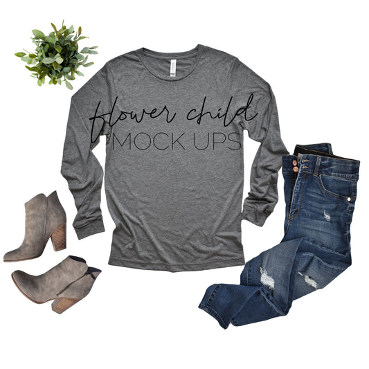 Bella Canvas 3501 Gray Triblend Jeans Booties - flowerchildmockups