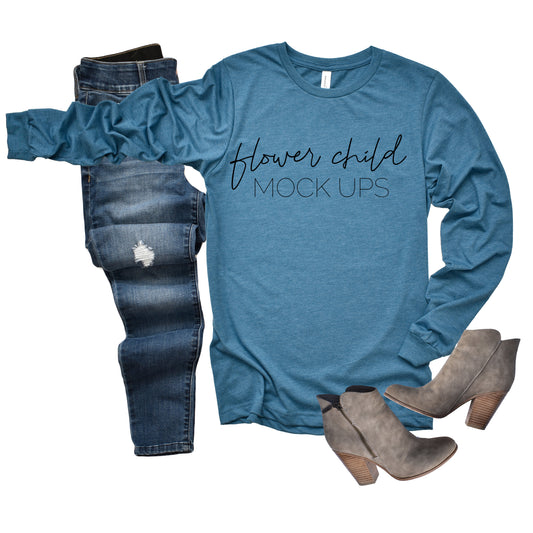 Bella Canvas 3501 Heather Deep Teal - flowerchildmockups