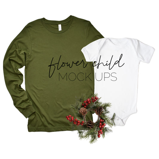 Bella Canvas 3501 Olive Mommy and Me Christmas Mockup - flowerchildmockups