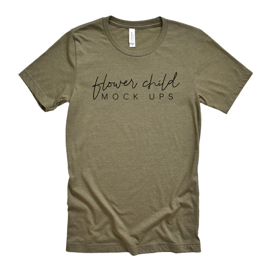 Bella Canvas 3001 Heather Olive Mockup Relaxed