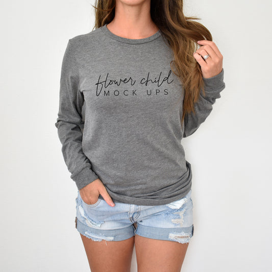 Bella Canvas 3501 Deep Heather Model Mockup