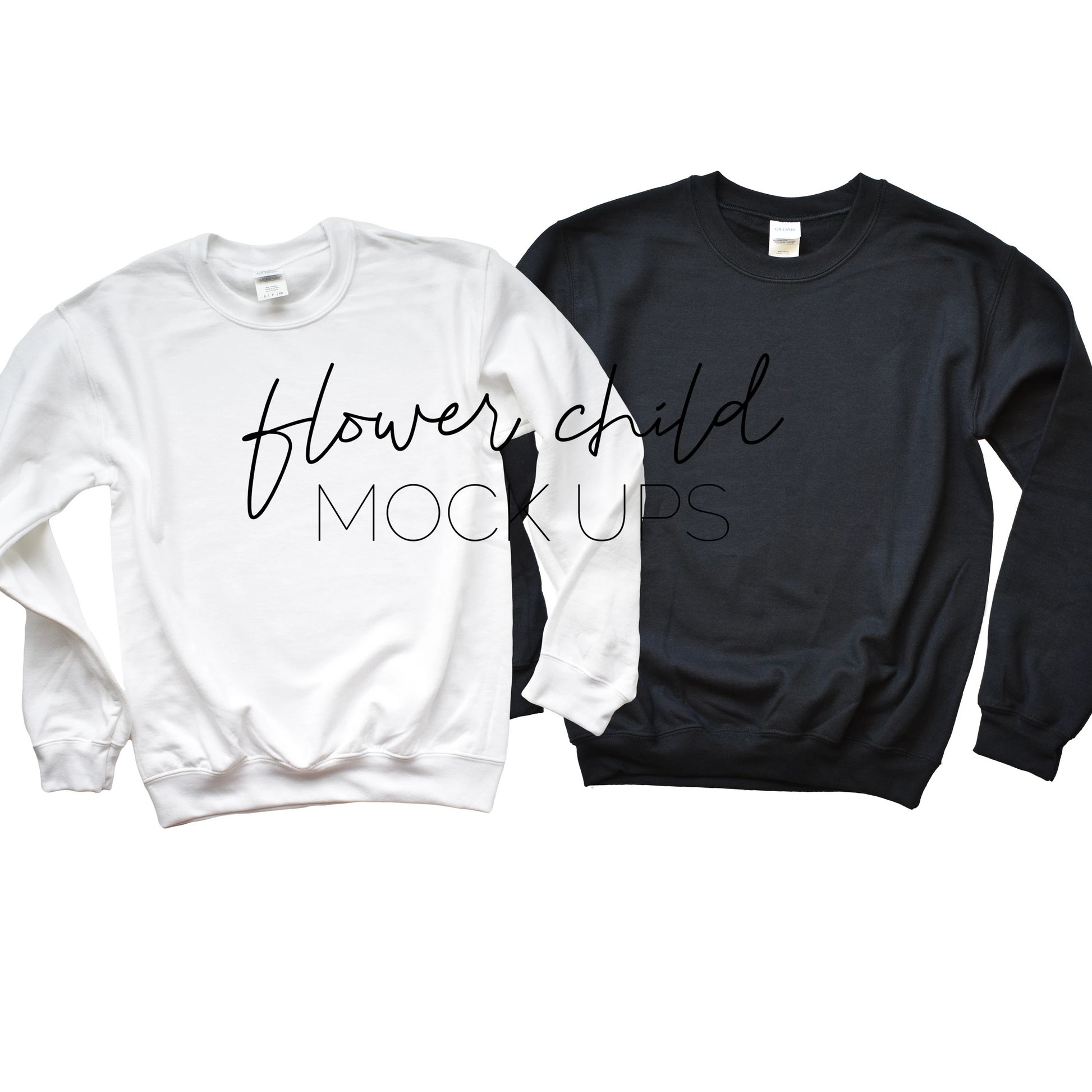 Gildan 18000 Sweatshirt Mock-up Black + White - flowerchildmockups