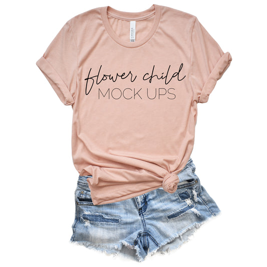 Bella Canvas 3001 Heather Peach Spring Summer Mockup - flowerchildmockups